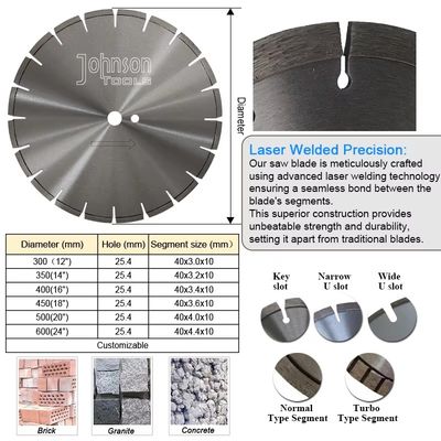 10"はレーザー六角形の穴が付いている具体的なダイヤモンドの刃を溶接した