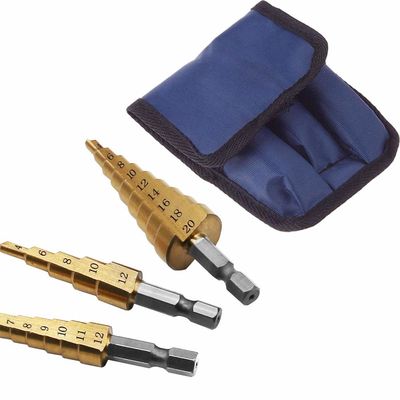 3pcs Hss4241の金属の訓練のために置かれるチタニウムの上塗を施してあるステップ穿孔機ビット