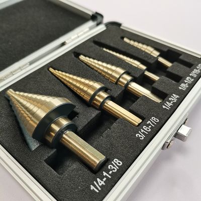5pcs HSSのチタニウムのステップ円錐形の先を細くすることの三角形のすねの穴あけ工具